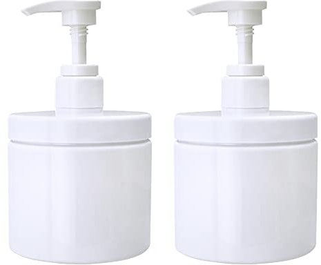 Cosywell Pump Bottle Dispenser Plastic Bottles Refillable Wide Mouth Jar Style BPA Free Empty Kitchen Bathroom Shower Containers for Lotion Shampoo Conditioner (White, 2X 500ml)