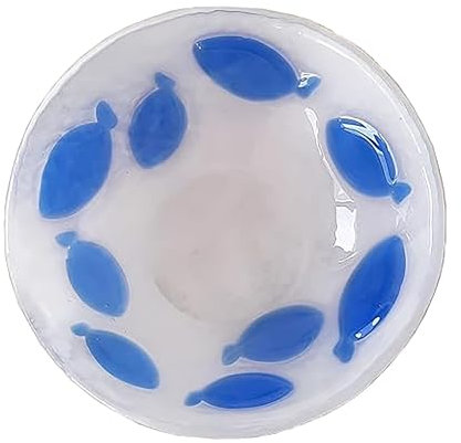 Mosaici Guizzo Bol décoratif/vide-poches en verre blanc Murano avec poissons, artisanal, fabriqué en Italie - Diamètre 13 cm