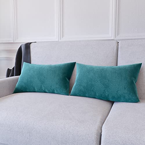 Set di 2 Federe Per Cuscini In Velluto Morbido e Resistente Copricuscini Per Divano Poltrona Soggiorno Arredo Arredamento Casa Design Moderno Elegante Cerniera Invisibile (30 x 50 cm, Verde Chiaro)