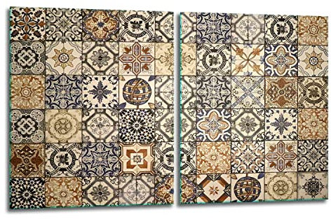TMK | Herdabdeckplatten ceranfeld 2 Teilig 40x52 cm | Ceranfeldabdeckung Küche Elektroherd Induktion | Herdschutz Spritzschutz | Glasplatte Schneidebrett | Mosaik