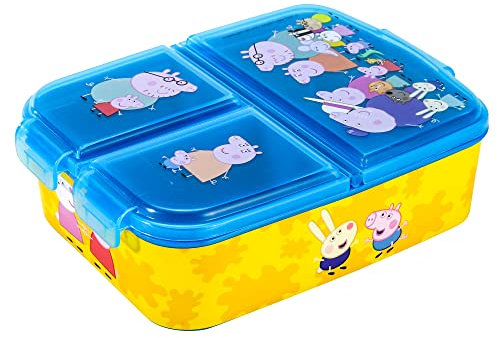 Zawadi Global Peppa Pig Kids Childrens Multi Compartment Rectangular School Travel Lunch Food Box Sandwich Bento Container, BPA Free