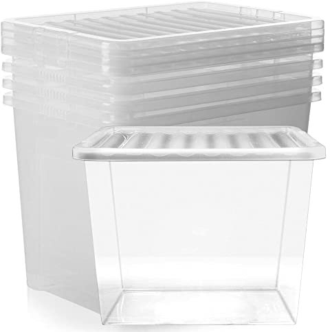 STORM TRADING GROUP 5 x 80L (80 Litres) XL Plastic Clear Storage Boxes With Lids Organise The Home & Office Stackable See Through Box