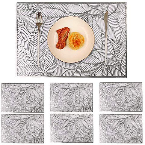 EXCOVIP Juego de 6 manteles Individuales para Mesa Alfombrillas de Mesa Antideslizantes Resistentes al Calor Mesa de Comedor Tejido Resistente a Las Manchas Fácil de Limpiar Plata -45×30cm-4837