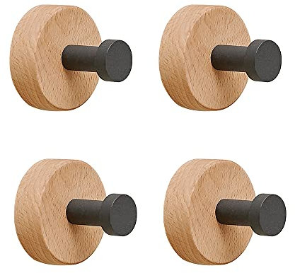 Paquet de 4 patères en bois crochets muraux auto-adhésifs porte-manteaux crochet en bois étanche, sans perçage pour vêtements serviette chapeau clés robe salle de bain chambre décor, C