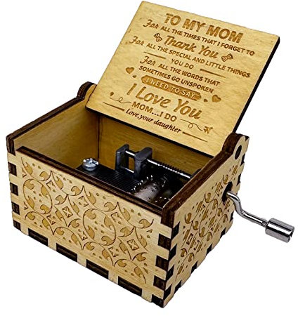 Spieluhr Play You're My Sunshine, antikes graviertes Holzgeschenk für geliebte Menschen, Handkurbel, Holzspieluhr für Muttertag, Weihnachten, Neujahr (von Tochter zu Mutter, braun)