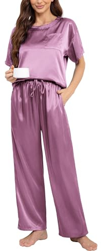 Nanxson Femmes Satin Pyjama Set Deux Pièces Manches Courtes avec Long Pantalons - Ensemble Soft Casual Wear