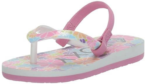 Roxy Fille Pebbles Sling Back Flip Flop Sandal Tongues, Fleur Rose Fou 241, 8 Toddler