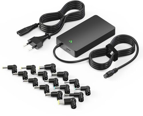 Basicvolt Cargador Universal Portatil 90W 65W 20V 19.5V 19V 18.5V para Lenovo HP DELL Toshiba Acer ASUS Samsung Sony Fujitsu Cargador con 5V 2A USB