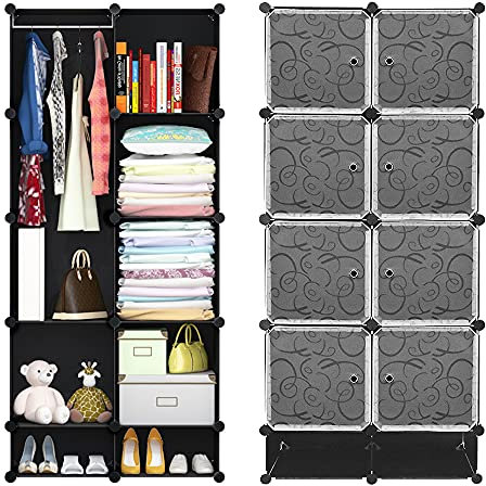 HUOLE Armoire de penderie Cube avec Portes Armoire de Rangement modules Ranger Les vêtements Chaussures Sacs,Plastique,167 * 76 * 37cm