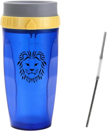 Neolid Twizz Mug de Voyage Non-Renversable avec Ouverture Pivotante et Paille Double Silicone (Lion Bleu)