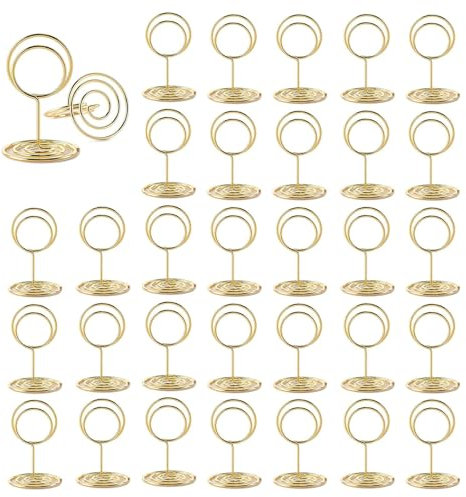 MisFun 30 Pièces Porte Nom Table, Porte Photo Pince, Porte Photo sur Pied, Porte Cartes de Table pour Mariages, Porte Numero de Table, pour Mariage Noël le Banquet de Fête Saint Valentin(Rond)