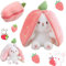 Hasen Verstecken Osterhase Kuscheltier Flip Karotte Erdbeer Plüsch Spielzeug Plüschtier Hase Stofftier Erdbeeren Karotten Hase mit Reißverschluss Ostergeschenke Für Kinder, Jungen, Mädchen(Rot)