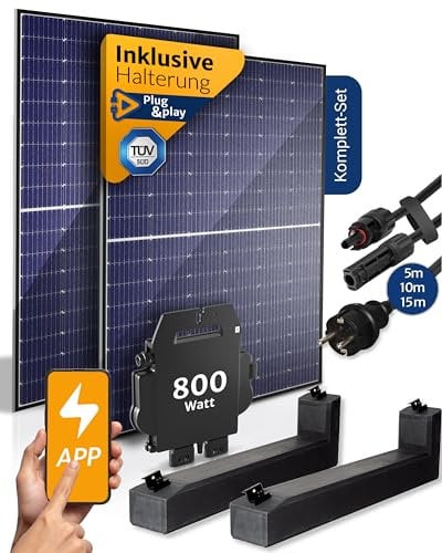 Balkonkraftwerk 850W Komplettset Halterung - Wechselrichter VDE-konform, upgradebar 600W / 800W APsystems - Plug and Play für Steckdose - 2 PV-Module 425 Watt (Wattstone, 15m Kabel)