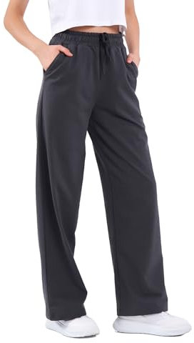 COMEOR Jogginghose Damen - Sporthose Lang Baumwolle Traininghose Lockere Sweatpants mit elastischem Bund und geradem Bein (Dunkelgrau M)