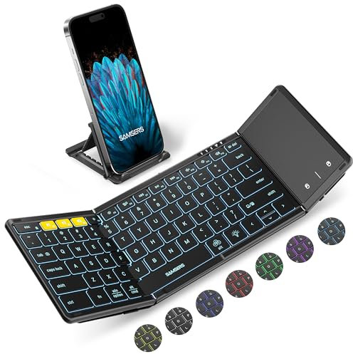 Samsers Teclado Bluetooth Plegable con Panel táctil, teclados Plegables inalámbricos de tamaño Completo con retroiluminación, Viaje portátil para iOS, Android, Windows, Mac OS, Compatible con 3