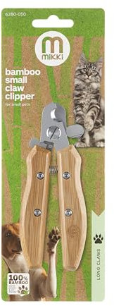 Mikki, Bambus-Krallenschere für Hunde & Katzen, mit Sicherheitsstopp, um das Risiko des Überschneidens zu reduzieren, mikroverzahnte Klingen für einen sauberen Schnitt, klein