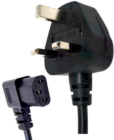 Right Angle Kettle Lead 1.8m - C13 Power IEC Cable - 3 Pin PC Power Cable - 13A Fused Lead Black - Compatible With Samsung TV Computer, Monitor, PS4 Pro, Xbox, PC - By Electoys