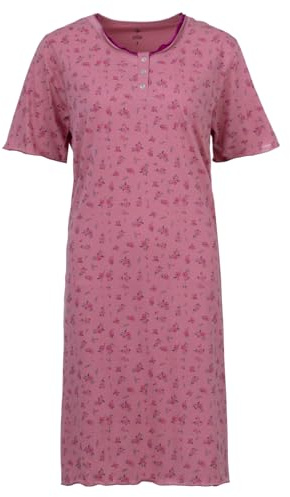 Zeitlos Nachthemd Damen Kurzarm Rüsche mit Blumen Knöpfe M-2XL Knopfleiste Schlafshirt