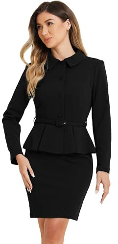 Allegra K Tailleur Donna Eleganti Peplo da Lavoro 2 Pezzi Set Gonna E Giacca Blazer da Ufficio Nero S