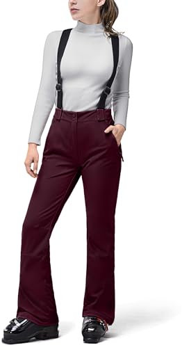 33,000ft Damen Skihose Hosenträgerhose Outdoorhose Wasserdicht Winddichte Softshellhose Warme Gefütterte Schneehose Snowboardhose Skilanglaufhose Thermohose Wanderhose Ski Pant, Himbeerrot M/31L