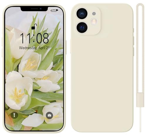 HGH für iPhone 12 Mini Hülle Silikon, Handyhülle für iPhone 12 Mini Case Ultra Dünne Rundumschutz mit Weichem Microfiber-Innenfutter Kratzfest Schutzhülle für iPhone 12 Mini 5.4 Retro-Weiß