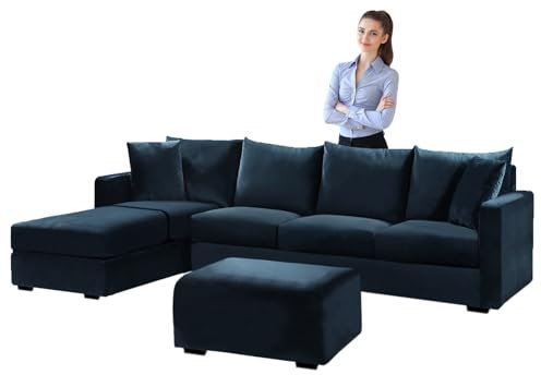 SYLC Samt Couch überzug L Form Sofabezug Ecksofa, Sofa Cover L Shape Stretch Mit Sitzkissen Rückenlehne, Universal Sofaüberwurf Waschbar (Navy Blue,Sofabezug 230-300cm)