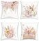 Bonhause 4er Set Kissenbezüge Herbst Kürbis 45 x 45 cm Beige Rosa Blumen Blätter Dekorative Kissenhülle Zierkissenbezüge für Sofa Schlafzimmer Zuhause Garten Dekoration