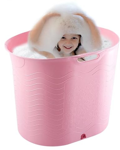Bañera para niños pequeños para ducha, Bañera para baby shower - Fondo de drenaje de bañera para bebé, cómodo, resistente a altas temperaturas,Suministros para niños pequeños de viaje con cubo de baño