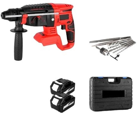 MZZYG Rotary Hammers 2000W 10600IPM Brushless Cordless Rotary Hammer Drill 588VF Rechargeable Electric Hammer Impact Drill For Battery(2 Battery)