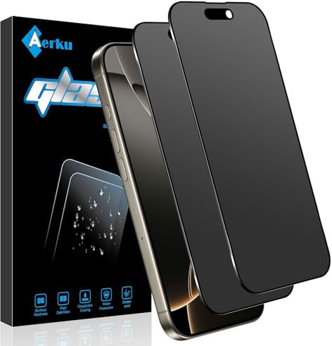 Aerku 2 Piezas Protector Pantalla Mate de Privacidad para iPhone 16 Pro 6,3, Antihuellas e Antideslumbrante Mate Pantalla Antiespia, Sin Burbujas Anti-Spy Cristal Vidrio Templado