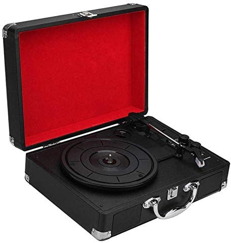 Giradischi vintage vintage, giradischi retrò, giradischi a 3 velocità, telefoni cellulari, riproduzione musicale, design valigia, grammofono