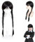 Ajuanbazha Addams Perücke für Damen, Schwarze Geflochtene Zopfperücke mit Pony, Lange Perücke für Cosplay, Karneval, Halloween und Fasching