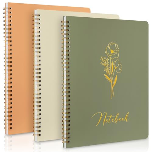 Lanpn Spirale Notizbuch Notizbücher 3 Stück 27x20 cm, 100 g/m² Abreißseite Liniertes Ringblöcke Notizheft, Collegeblock Notizblock mit Tasche für Schule Reisen Büro Mann Frau
