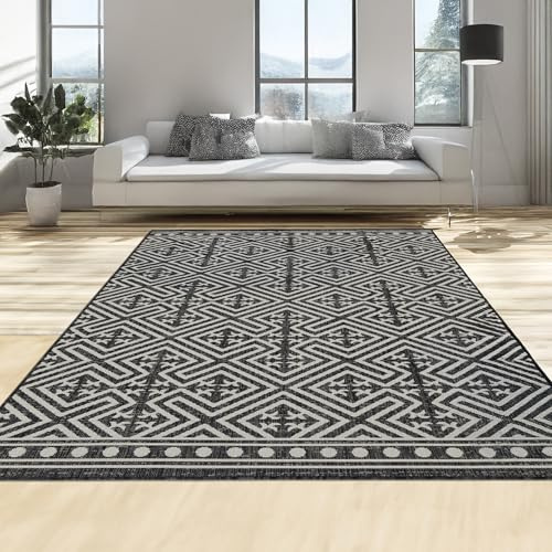 homeart Area Rugs – Durable, Stain-Resistant, Vibrant Geometric Design Carpets – Easy-Clean Rugs for Living Room, Kitchen, Entryway, or Bedroom – Medallion - D.Anthracite Cream - 140x200 cm