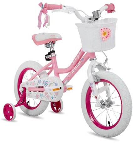 JOYSTAR 12 Zoll Kinderfahrrad für 2-4 Jahre alte Mädchen, 12 Zoll Mädchenfahrrad mit Stützrädern und Korb,Hellrosa
