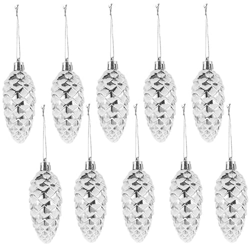 Garneck 10pcs Christmas Pinecone Ornaments: Christmas Hanging Pine Cone Ornaments Glitter Xmas Hanging Decor for Xmas Tree DIY Crafts Fall Thanksgiving Day Decoration
