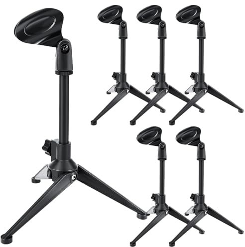 6 Pack Desktop Mic Stand Desk, Microphone Tripod Portable Foldable Table Microphone Stand Universal Adjustable Mic Holder with Mic Clip Compatible With Samson