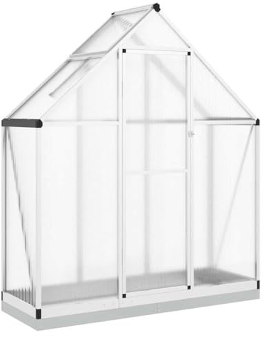 Utiny Gewächshaus mit Fundamentrahmen Silbern 169x58x202cm Aluminimum Frühbeet Pflanzenhaus mit Dachrinnensystem Flügeltür Treibhaus für Pflanzen