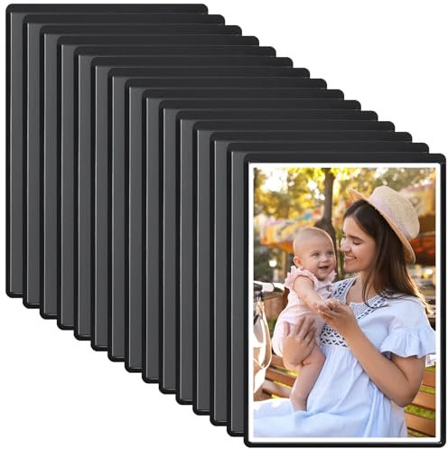 6x4Inch Magnetic Photo Frames for Fridge - 15 Pack Magnetic Picture Frame Set, Magnets Photo Sleeves, Reusable Magnetic Frames for White Board, DIY Fridge Magnets for Kids Adult Family, Black