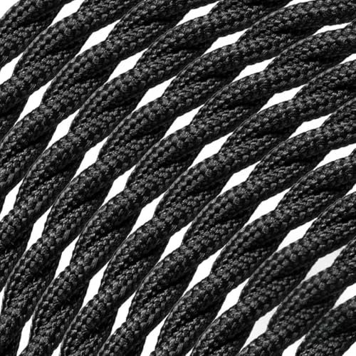 Home Sweet Home Cordon de fer à repasser torsadé | commande par mètre | Noir | coton | cordon d'alimentation 3 fils | câble textile 3x0.75m² | approuvé par VDE