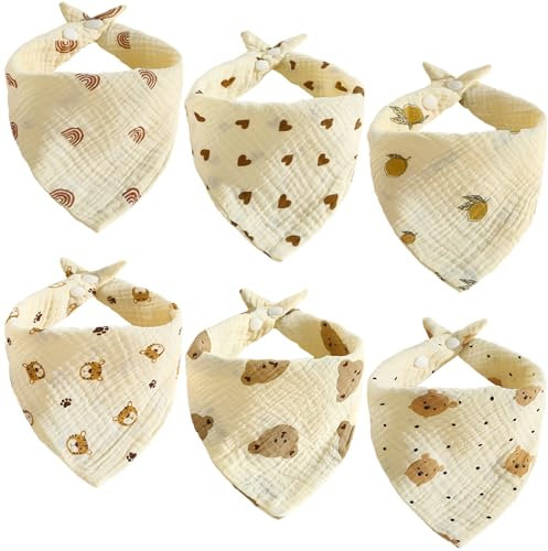 Vhtanop Lätzchen Baby, Dreieckstuch Baby Musselin, Halstuch Baby 100% Baumwolle, Sabberlätzchen, Spucktücher Baby, Verstellbare, 6 Stück