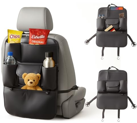 LN COZY CORNER Car Seat Organizer for Kids, Backseat Car Organiser with Tablet Holder, Kick Mat Protection and 9 Storage Pockets, Car Travel Accessories – Black (Without Table)