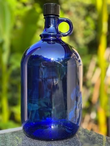 HEBRU-Therapiegeräte I Blaue Glasflasche 2 Liter I Wasserflasche I Weinflasche I Trinkflasche zum selbst befüllen I Henkelflasche I Gallone