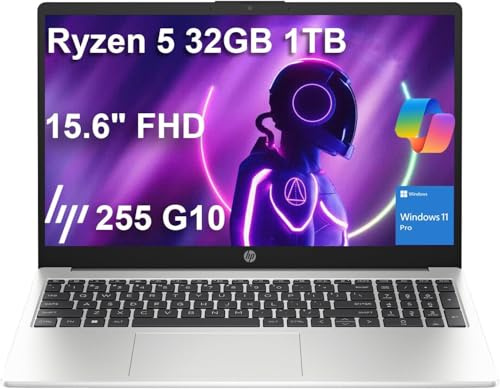 HP 255 G10 Business Laptop (15.6 FHD IPS Anti-Glare, AMD Ryzen 5 7530U (> Intel i7-1165G7), 32GB RAM, 1TB SSD) for Home, Student, Webcam, Numeric Keypad, HDMI, Wi-Fi, Bluetooth, Win 11 Pro w/Copilot