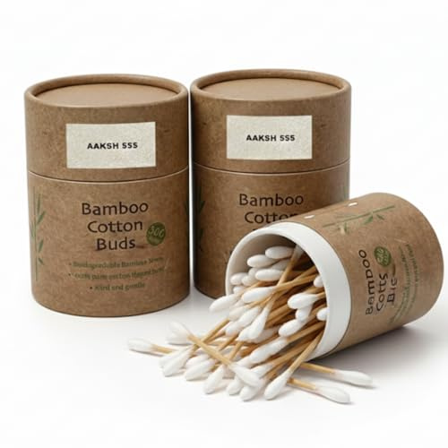 AAKSH555 | 600 Premium Bamboo Cotton Buds (2 x 300 Pack) – Ear Swabs | Cotton Tips for Baby, Makeup & Ear Hygiene