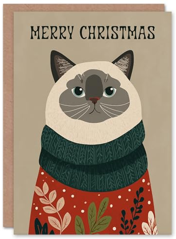 Artery8 Christmas Card Grey Ragdoll Cat Lover Pet With Festive Sweater