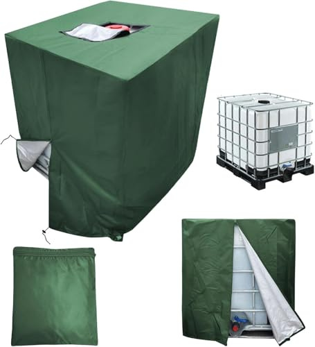 Rouzin IBC Tank Abdeckung – wasserdichte & UV-beständige Schutzhülle für 1000L IBC Container, Wassertank Abdeckung mit Klett-Öffnung Oben, Grün, 120x100x116 cm