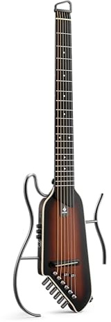 Donner HUSH I EVO2 Akustik-Elektro-Reisegitarre – Tragbare, kopflose, leise Übungsgitarre, ultraleicht, Mahagoni-Korpus mit integriertem Tuner, abnehmbare Stützen & Kopfhöreranschluss – Sunburst