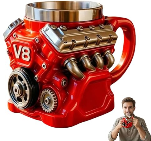 Orgonite V8 Engine Mug, Retro Engine Coffee Mug 240ml, 3D Mechanic Stainless Steel Cup, Double Insulation, Creative Mechanic Gifts for Men, Husband, Car Enthusiast, Valentine's Day Gifts