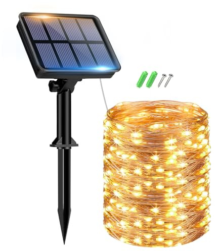 btfarm Solar Lichterkette Outdoor, 1x15M Solarlichterkette Außen Wetterfest | 150LED 8 Modi Kupferdraht Lichterkette Aussen IP65 Wasserdicht für Garten Terrasse Balkon Baum Hof Weihnachten Deko Warmweiß
